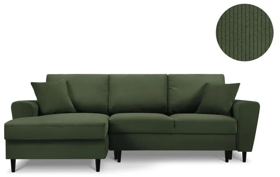 Зелен ъглов велурен разтегателен диван , ляв ъгъл Jazz - Kooko Home