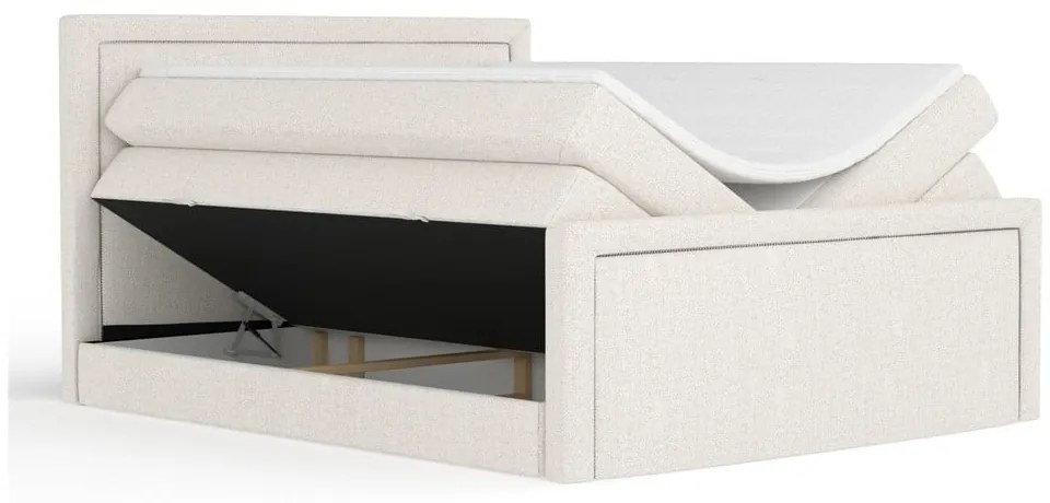 Бежово боксспринг легло 200x200 cm с място за съхранение Lavenda – Maison de Rêve