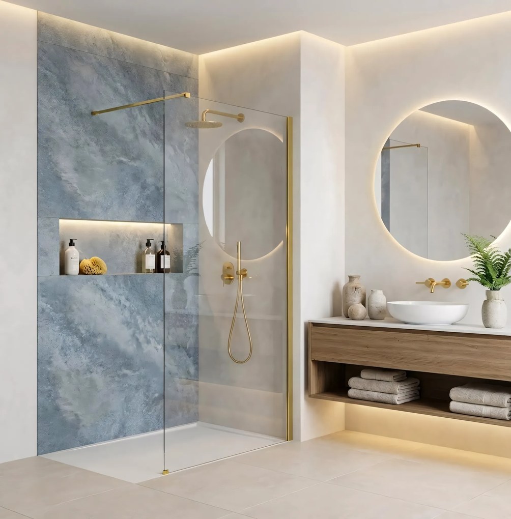 Параван за душ Rea Flexi Transparent / Gold 70