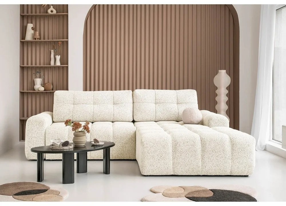 Кремав разтегателен модулен ъглов диван с място за съхранение (десен ъгъл) Lulu – Miuform
