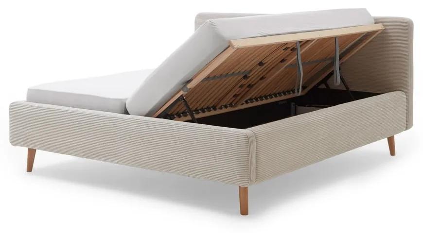Бежово легло от велур с решетка и място за съхранение , 160 x 200 cm Mattis Cord - Meise Möbel
