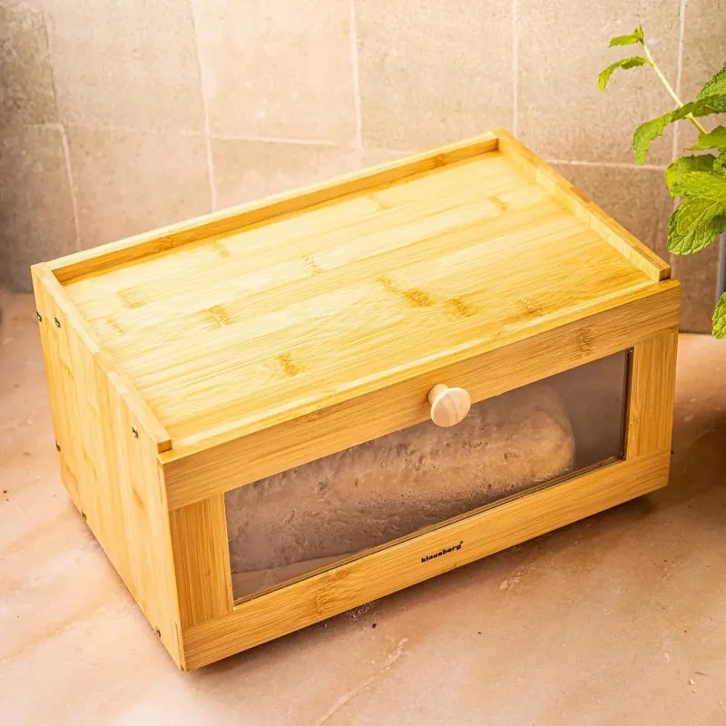 Кутия за хляб Klausberg KB 7923, 35.5 см, Акрилно прозорче, Бамбук, Кафяв