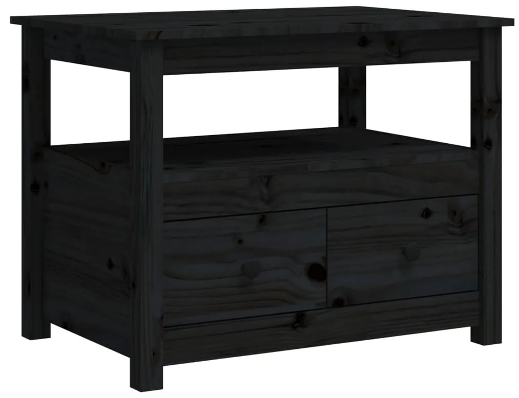 820940 vidaXL Кафе маса, черна, 71x49x55 см, борово дърво масив
