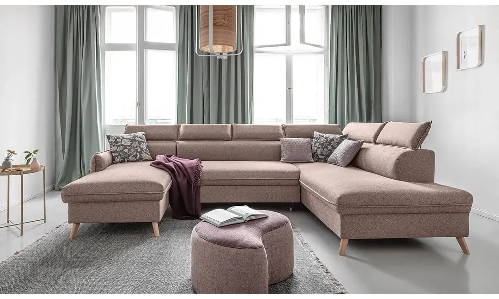 Бежов U-образен разтегателен диван, десен ъгъл Sweet Harmony - Miuform