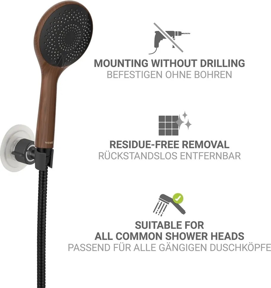 Черен пластмасов държач за душ слушалка без пробиване Libertà – Wenko