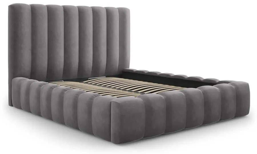 Сиво тапицирано двойно легло с място за съхранение 200x200 cm Kelp - Micadoni Home
