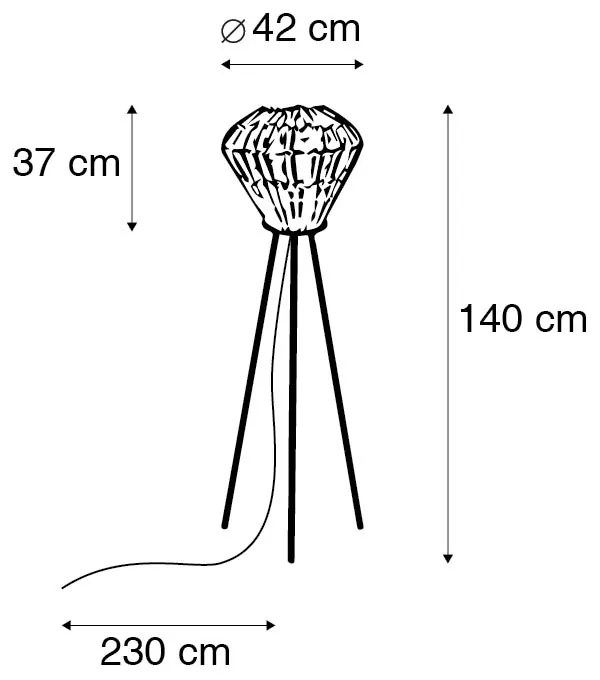 Рустикална подова лампа триножник бамбук с бяло - Canna Diamond
