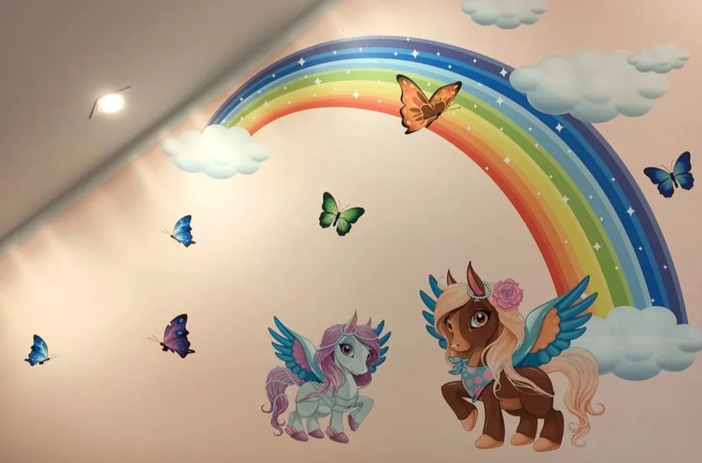 Приказен стикер за стена с дъга - еднорог, небе и пеперуди Šírka: 80 cm | Dĺžka: 160 cm