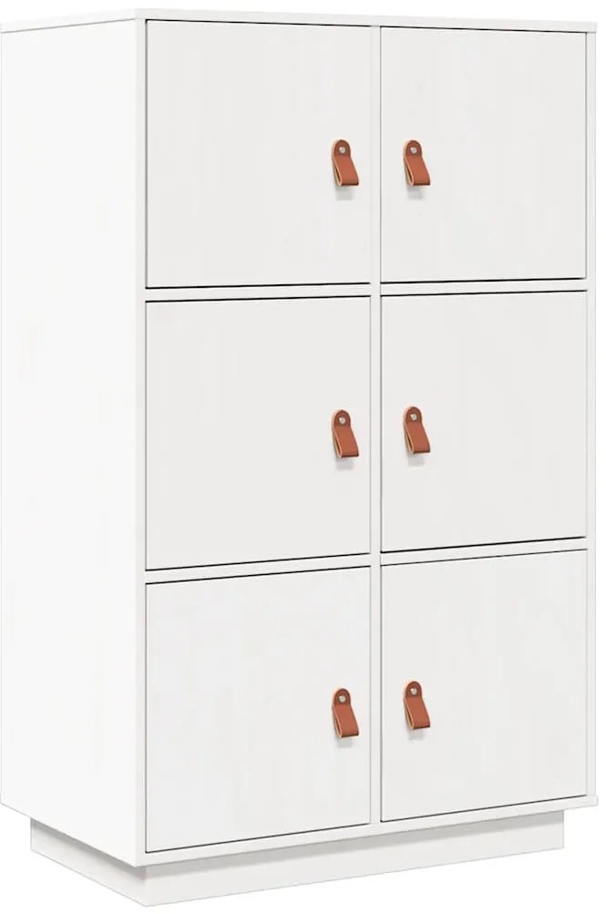 820173 vidaXL Висок шкаф, бял, 67x40x108,5 см, борово дърво масив