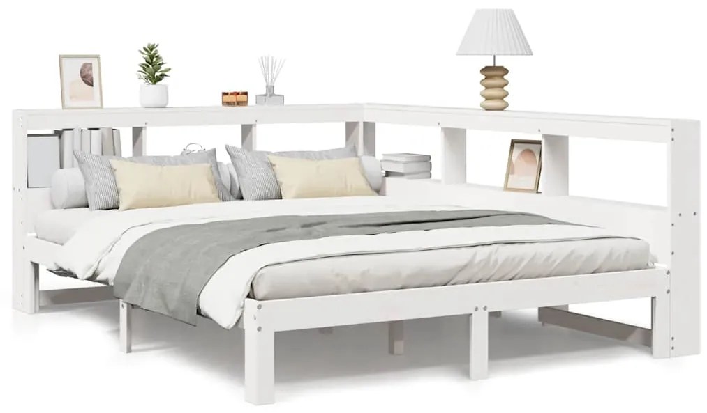 3324377 vidaXL Легло с етажерка за книги, без матрак, 160x200 см, бор масив