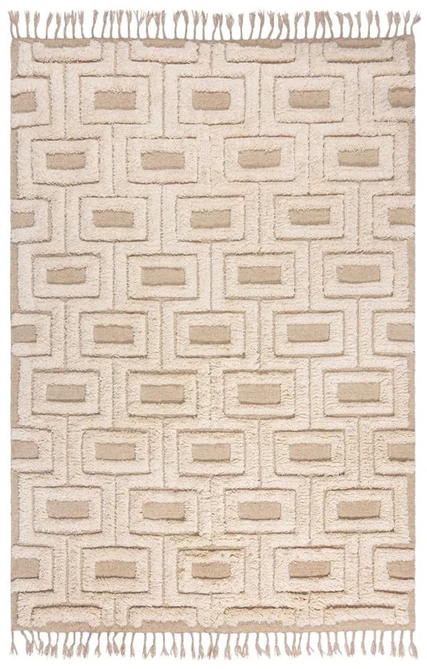 Бежов/кремав ръчно изработен вълнен килим 120x170 cm Greek Key – Flair Rugs
