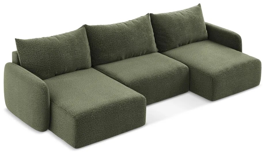 Зелен разтегателен ъглов диван с място за съхранение Kalena – Makamii