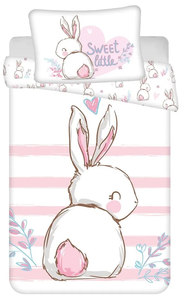 Бяло-розово памучно детско спално бельо за детско креватче 100x135 cm Bunny "Sweet" – Jerry Fabrics