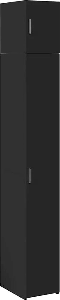 3281260 vidaXL Тесен шкаф за съхранение черен 30x42,5x225 см инженерно дърво