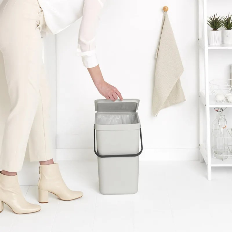 Кош за разделно събиране на боклук Brabantia Sort&Go 1005521, 25 л, Дръжка, Възможност за стенен монтаж, Светлосив