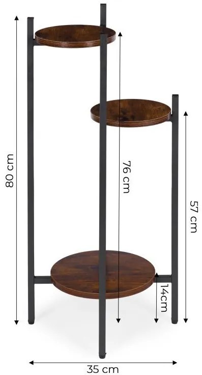 Стойка за цветя на тавана - 3-етажен рафт с кръгли дървени рафтове