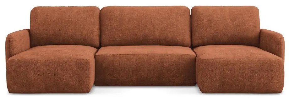 Теракотен шенилов разтегателен ъглов диван с място за съхранение (U форма) Lilo – Makamii