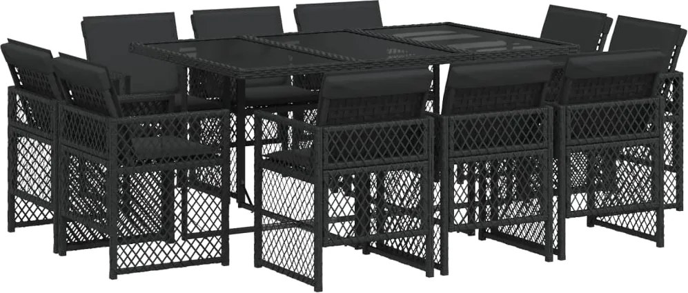 3210847 vidaXL Градински комплект с възглавници 11 части полиратан черен