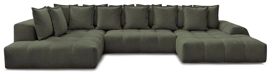 Зелен шенилов сгъваем/с място за съхранение ъглов диван (ляв ъгъл/U форма) Everest – Bobochic Paris