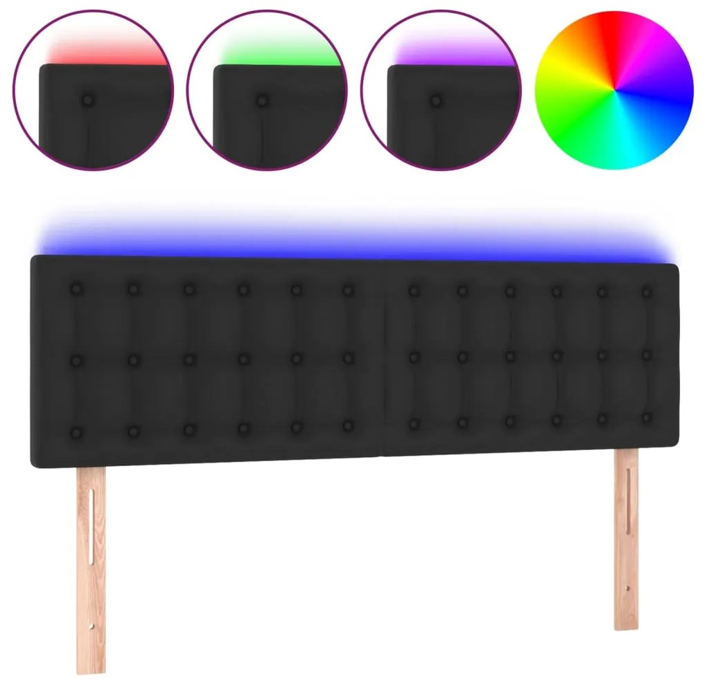 3121702 vidaXL LED горна табла за легло, черна, 144x5x78/88см, изкуствена кожа
