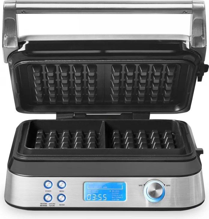 Гофретник Gastroback Advanced Control, 1600W, 220 мл, 7 степени на изпичане, Двойни нагреватели, Дълбоки плочи, Таймер, Защита от преливане, Сребрист