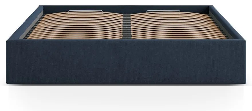 Тъмносиньо двойно легло 140x200 cm тапицирано с място за съхранение/без табла с включена подматрачна рамка Susan – Micadoni