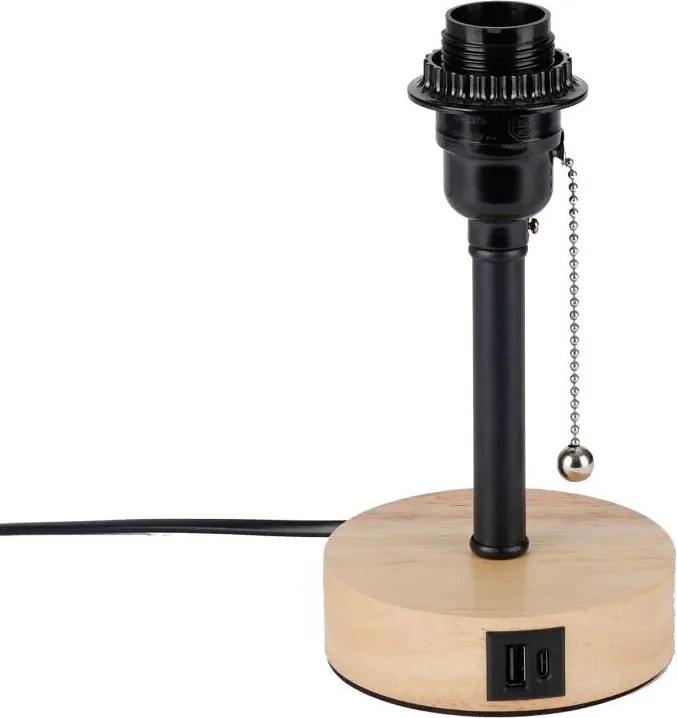 Brilagi - Настолна лампа с USB порт TABLON 1xE27/25W/230V дъб/черен