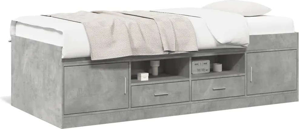 3280254 vidaXL Дневно легло с чекмеджета, без матрак, бетонно сив, 90x190 см