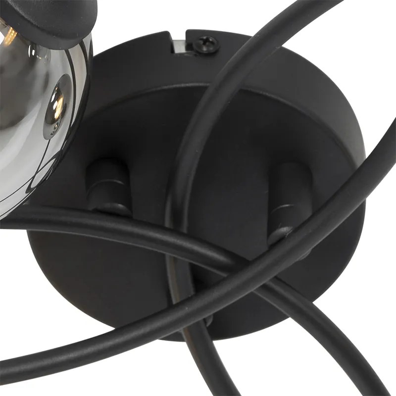 Модерна таванна лампа черна 6-лампа с димно стъкло - Атина