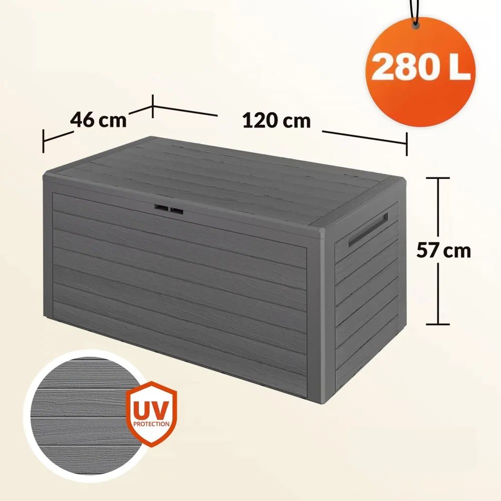 Градинска кутия за съхранение WOODY 280 л - сива, водоустойчива, с възможност за заключване