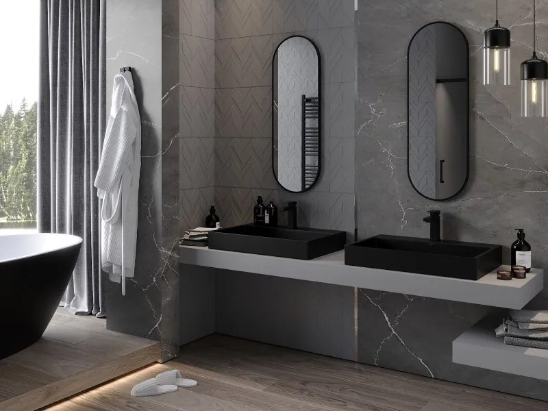 Mexen Loft овално огледало за баня 100 x 35 см, черна рамка - 9851-100-035-000-70