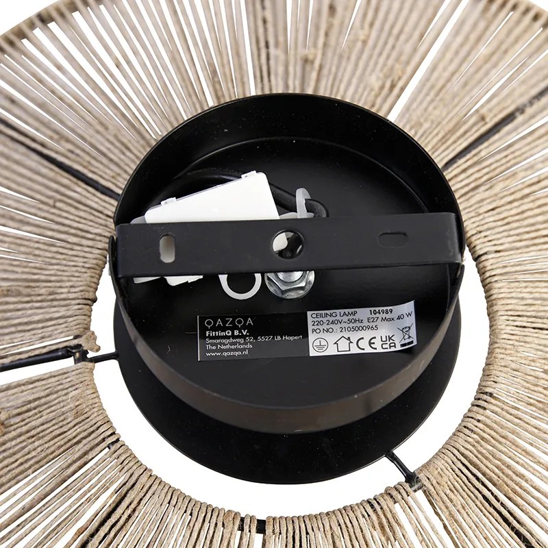 Ръстичен таванен аплик черен с въже - Sacha