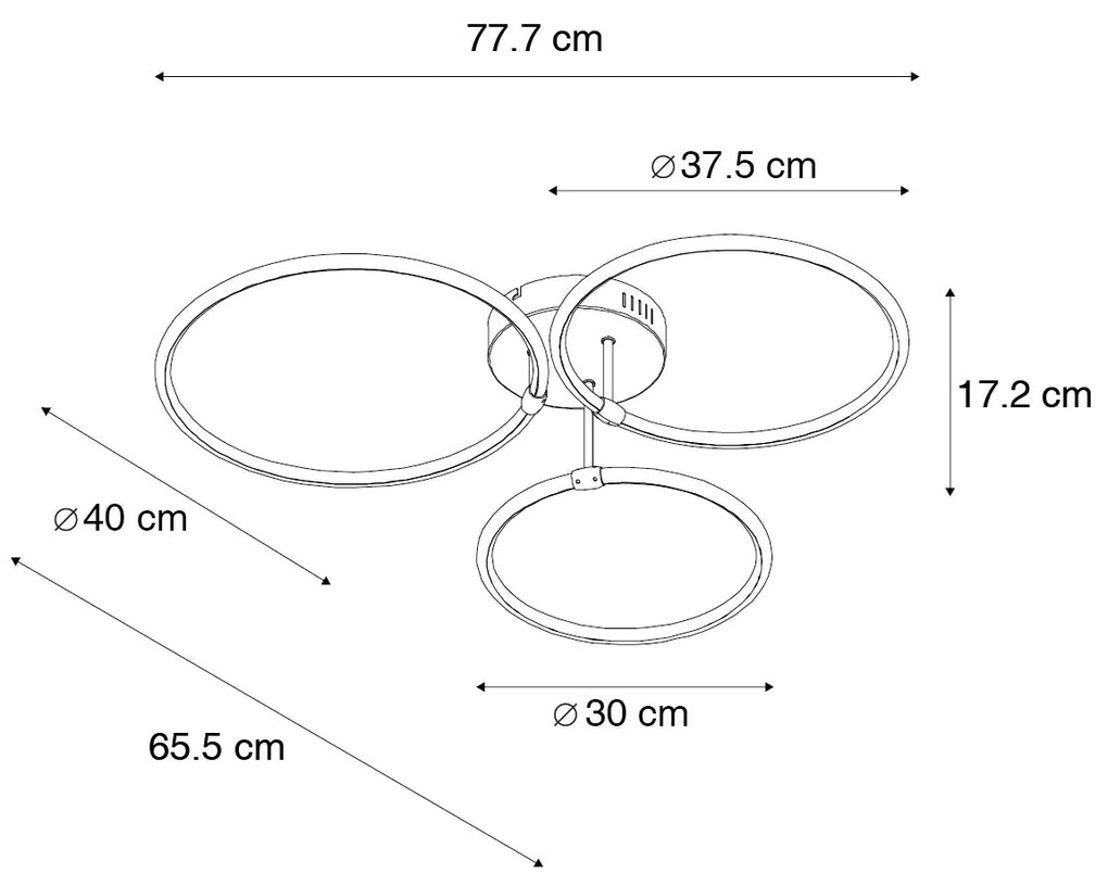 Плафон черен с LED 3-степенна димируема 3-светлина - Joaniqa