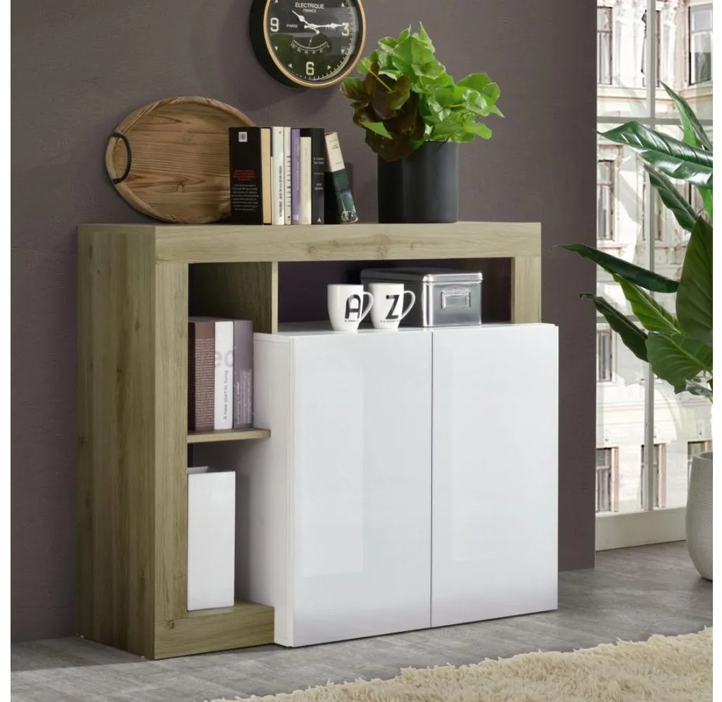 Комод LENOR бял/кафяв