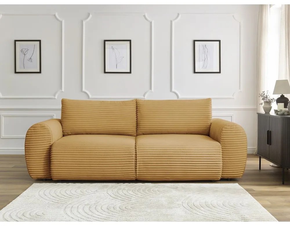 Разтегателен диван от рипсено кадифе в цвят горчица 257 cm Lucien – Bobochic Paris