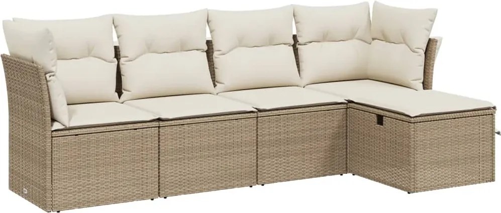 3263134 vidaXL Градински комплект диван с възглавници 5 части бежов полиратан