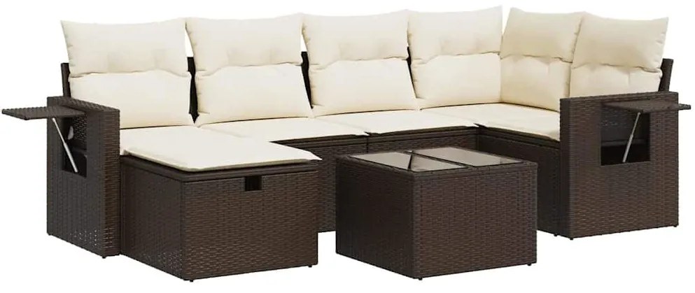 3325499 vidaXL Градински комплект с възглавници, 7 части, кафяв, полиратан