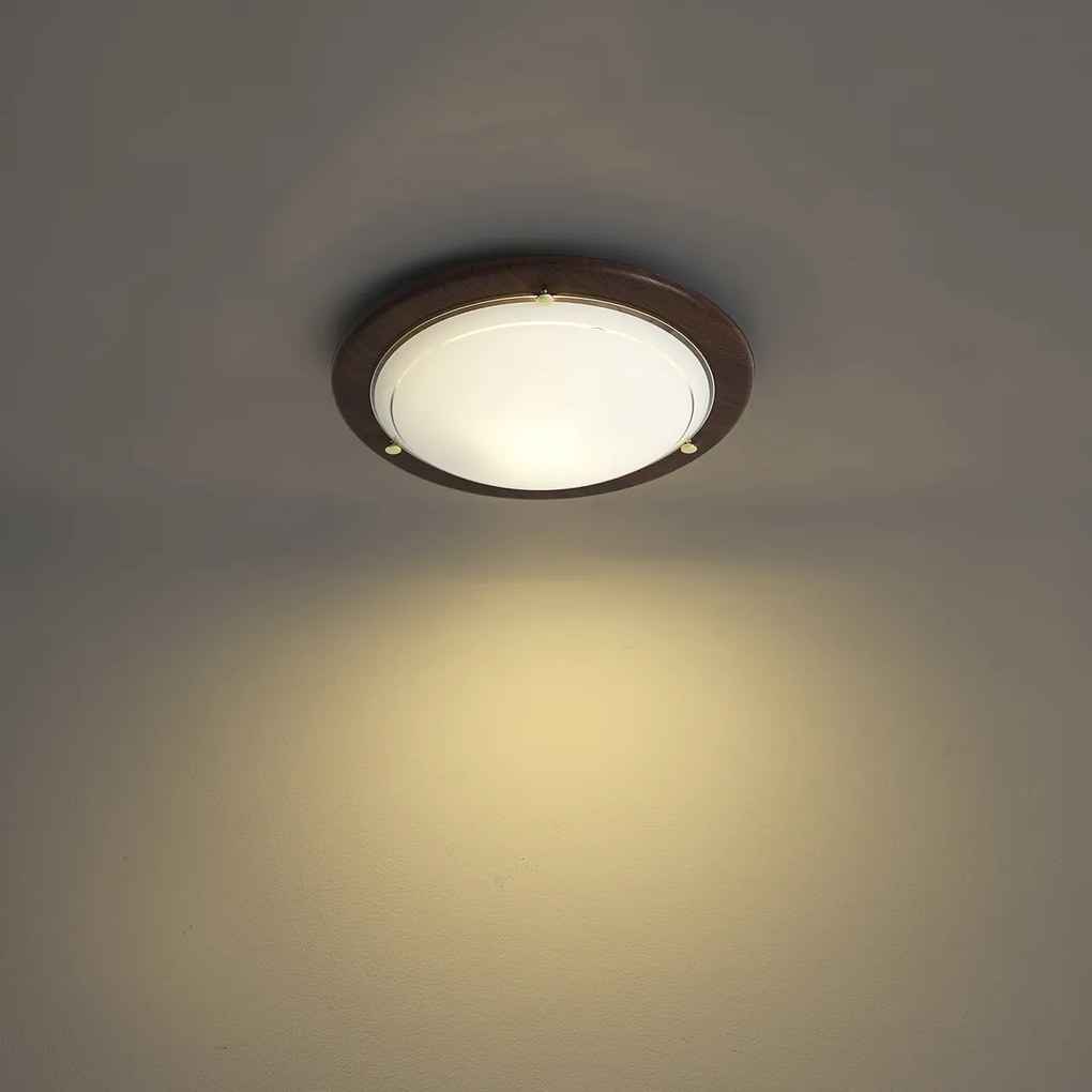 Класическа таванна лампа орехово дърво с бяло стъкло - Mesiac