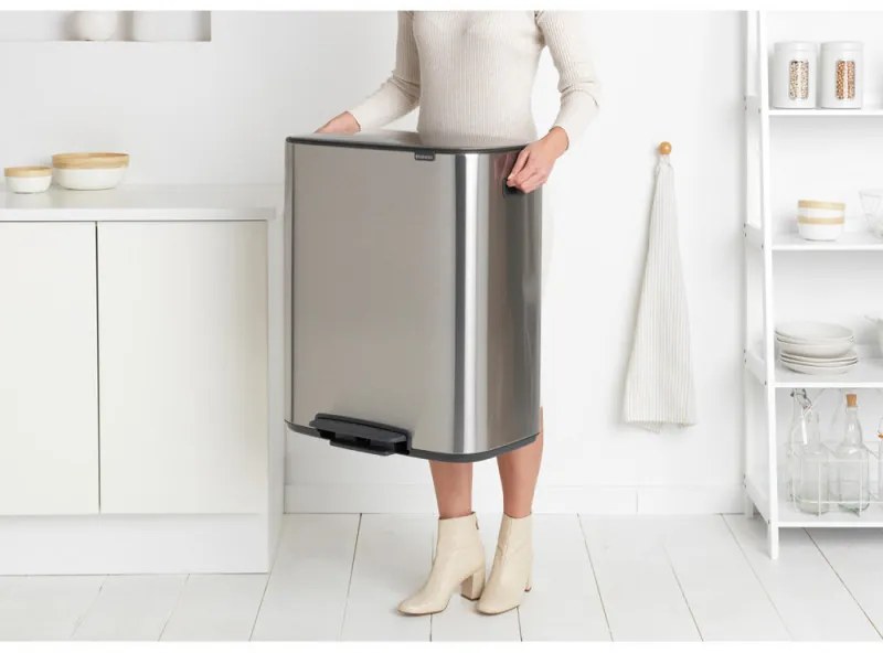 Кош за боклук Brabantia Bo Pedal 1003192, 2x30 л, Плавно затваряне, Противоплъзгаща основа, Устойчив на пръстови отпечатъци, Инокс/мат