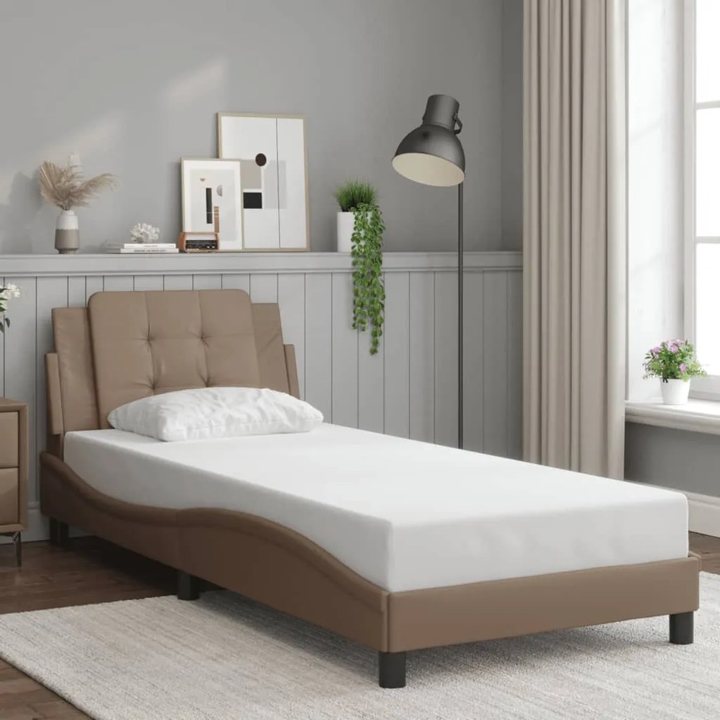 3208167 vidaXL Рамка за легло с табла, капучино, 100x200 см, изкуствена кожа