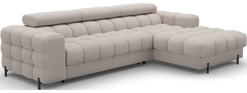 Бежов кадифен разтегателен ъглов диван с място за съхранение (десен ъгъл) Felro – ELTAP