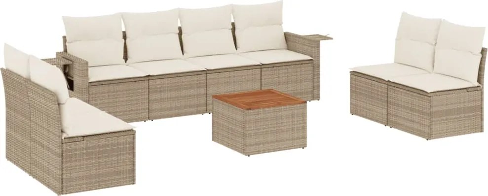 3224525 vidaXL Градински комплект диван с възглавници 9 части бежов полиратан