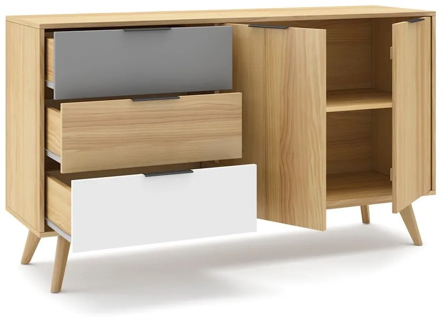 Нисък скрин с дъбов декор в естествен цвят 140x81 cm Elfa - Marckeric