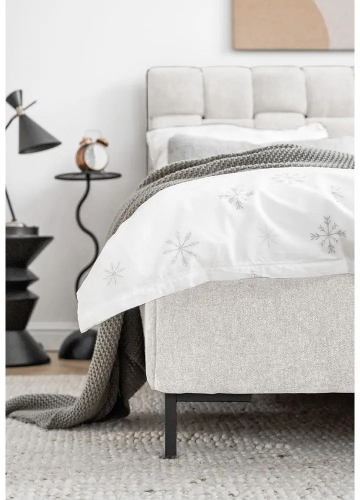 Кремаво тапицирано двойно легло с включена подматрачна рамка 160x200 cm Eve – Miuform