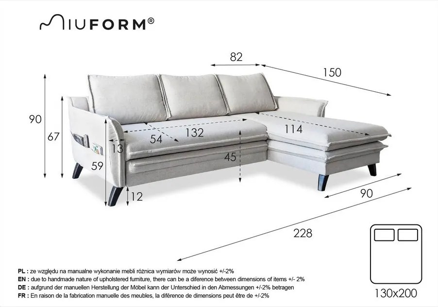 Антрацитен ъглов разтегателен диван, десен ъгъл Charming Charlie - Miuform