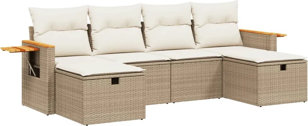 3265559 vidaXL Градински диван с възглавници, 6 части, бежов полиратан