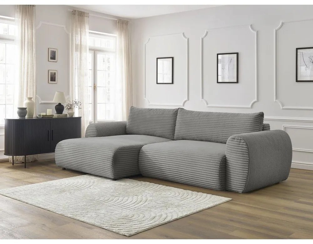 Тъмносив разтегателен ъглов диван от рипсено кадифе (ляв ъгъл) Lucien – Bobochic Paris