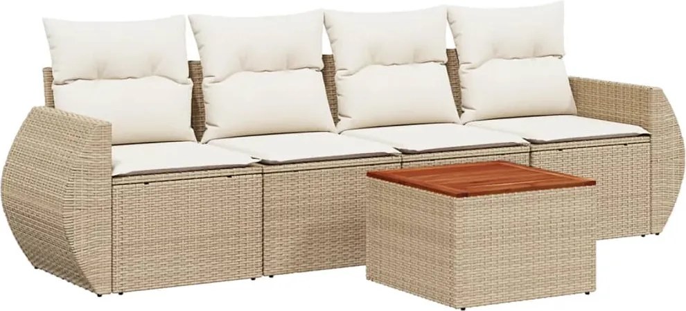 3224882 vidaXL Градински комплект диван с възглавници 5 части бежов полиратан