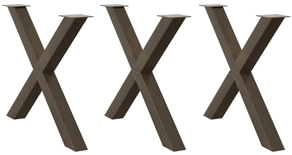 4012999 vidaXL Крака за трапезна маса, X-образни, 3 бр., естествена стомана, 90 x (72-73) см, стомана