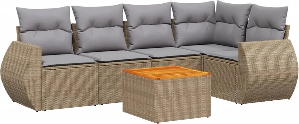 3257326 vidaXL Градински диван с възглавници, 6 части, бежов полиратан
